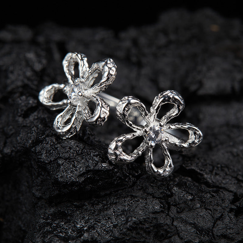 zensoullab Korean Version S925 Sterling Silver Zircon Colorful Gemstone Collarbone Chain Fashion Sweet Hollow Small Flower Pendant Necklace for Women