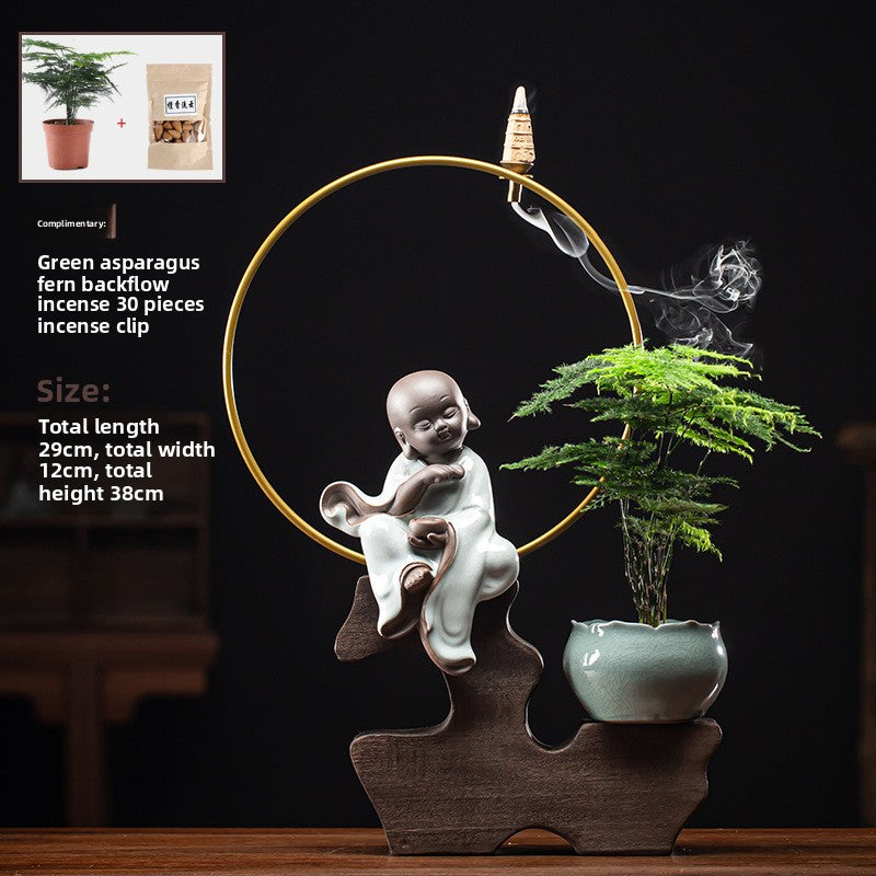 zensoullab Zen Style Backflow Incense Burner Ornament Sha Mi Monk Chinese Style Home Living Room Office Potted Incense Burner Gift