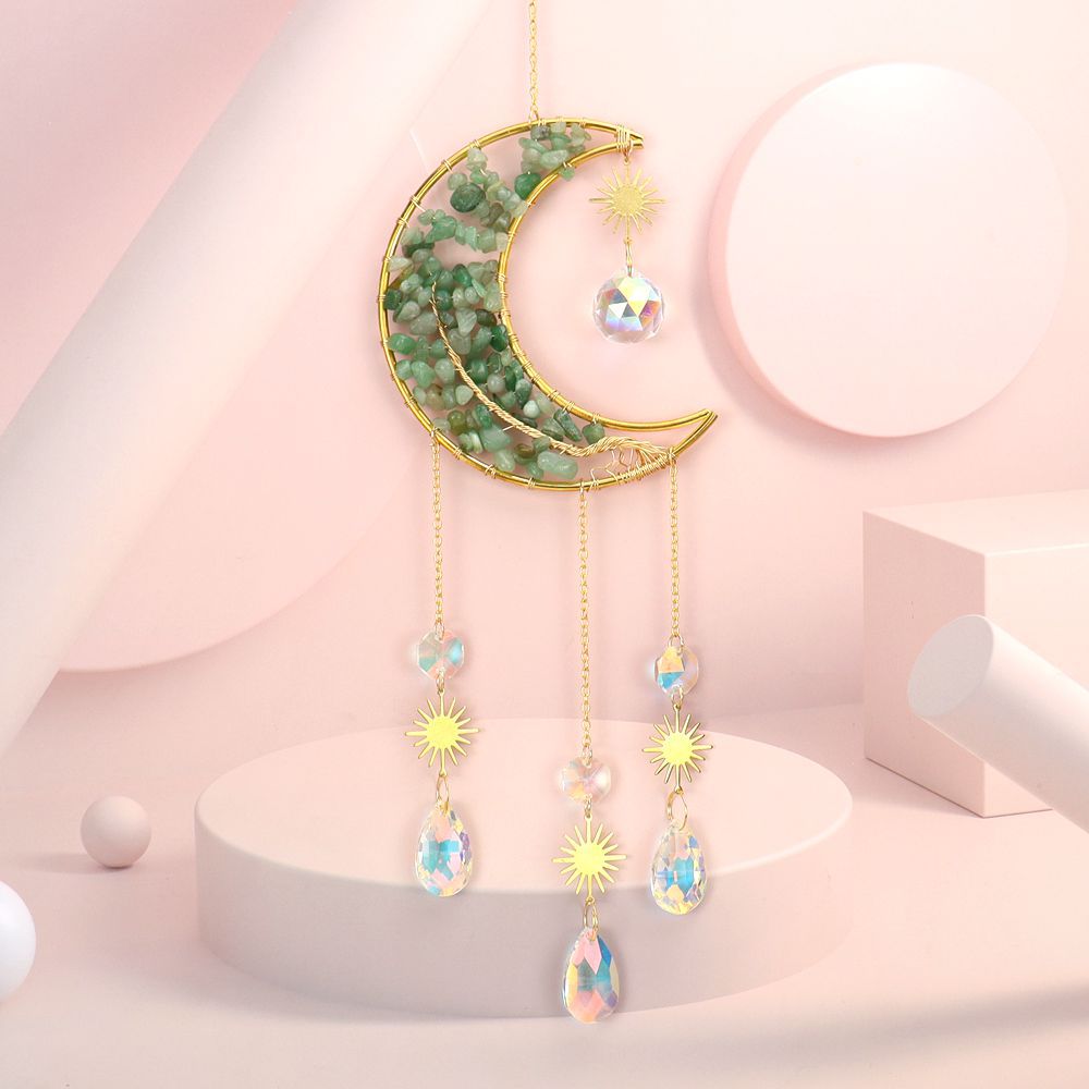 zensoullab Handmade Wire Wrapped Natural Crystal Gravel Tree of Life Moon Sun Catcher Hanging Ornament Wind Chime Decoration Pendant