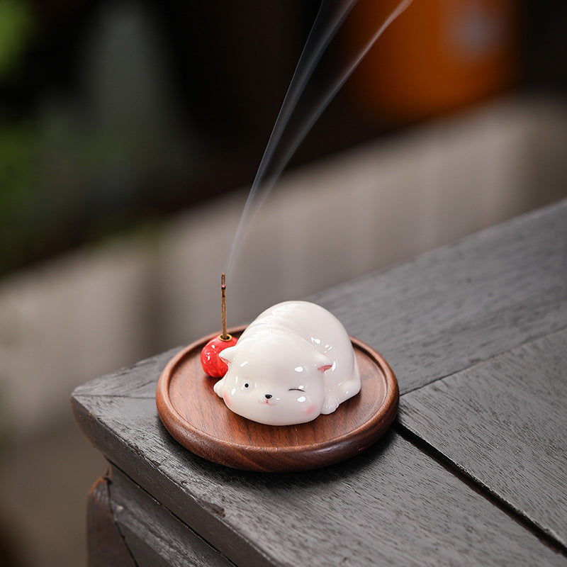 Zensoullab Creative Ceramic Kitty Incense Holder Decoration Mini Cute Small Animal Home Indoor Sandalwood Deep Incense Burner Incense Burner