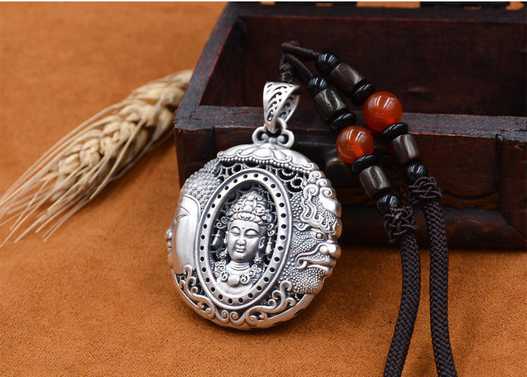 zensoullab One Thought Becomes Buddha Magic Thai Silver Sweater Chain Long Vintage Necklace Large Pendant Hanging Pendant 2023 Pendant