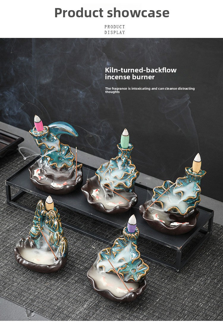 zensoullab Backflow Incense Burner Creative Home Decor Ceramic Burner Craft Zen Double Fish Backflow Sandalwood Ornament