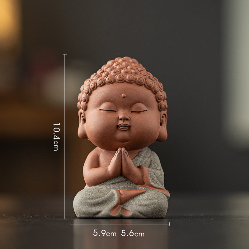 zensoullab Zen Purple Clay Small Buddha Figurine Cute Buddha Statue Chinese Style Home Tea Room Curio Shelf Tea Table Decoration