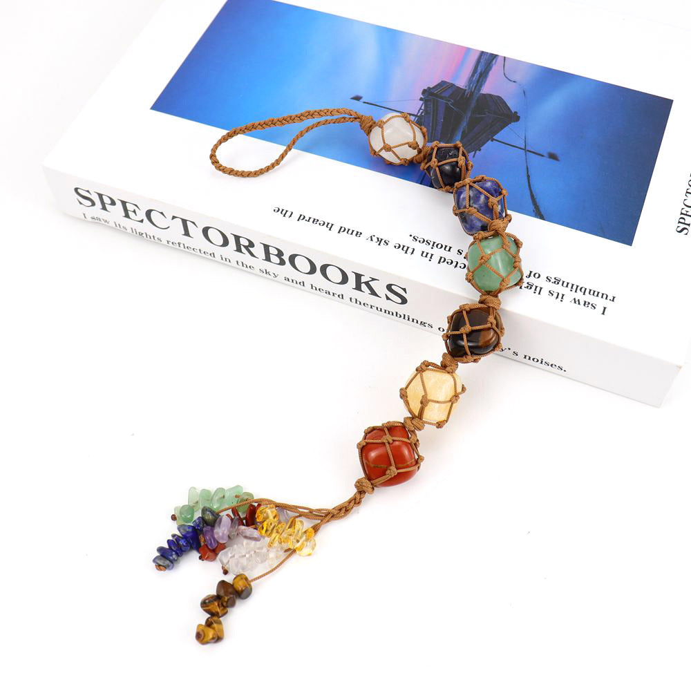 zensoullab Colorful Stone Crystal Raw Stone Hand-woven Car Hanging Natural Stone Net Bag Hanging Decoration Curtain