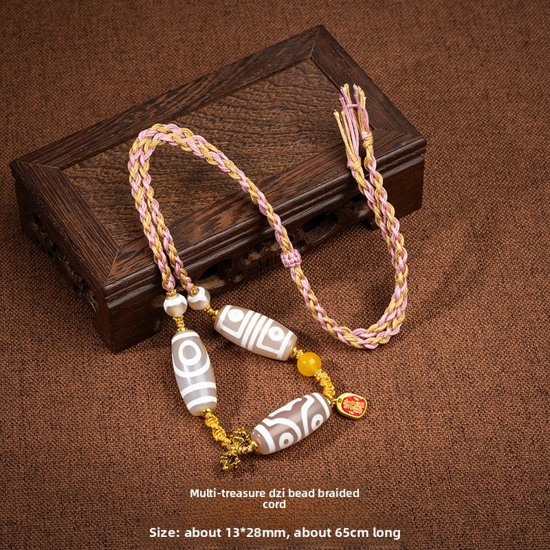 Zensoullab Natural Tibetan Lotus Master Three-Eye Multi-Totem Tibet Beads Necklace Agate Pendant Men's and Women's Woven Necklace in Stock