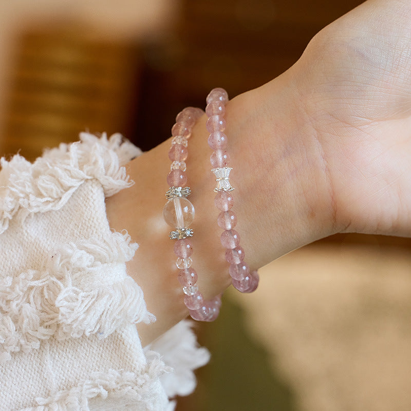 zensoullab Strawberry Crystal Bracelet for Women White Crystal Double Circle Crystal Bracelet