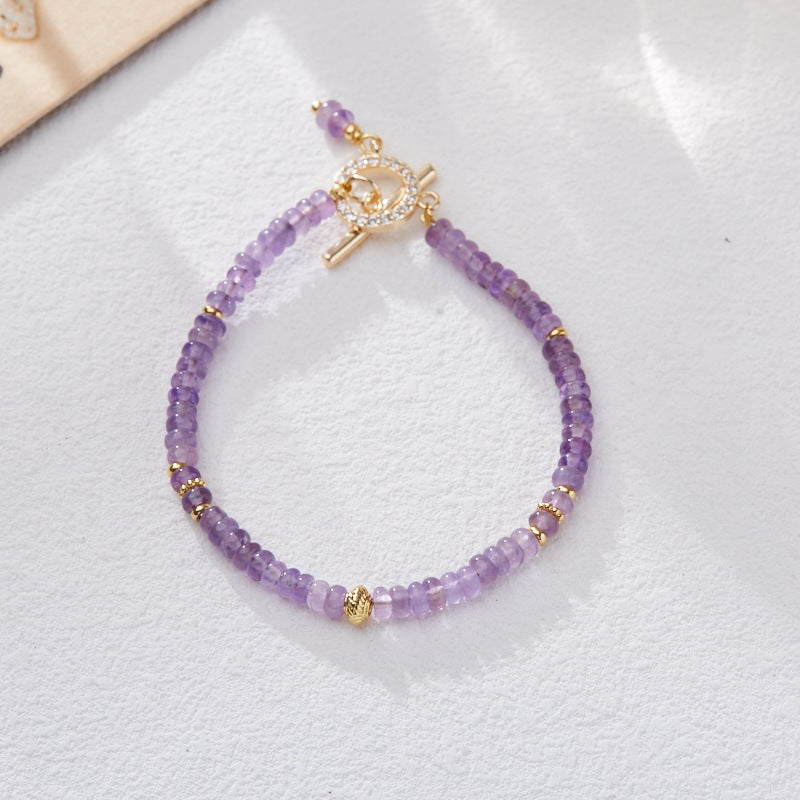 zensoullab Natural Amethyst Bracelet for Women Nine Purple Fire Calculation Plate Bead OT Clasp Crystal Bracelet