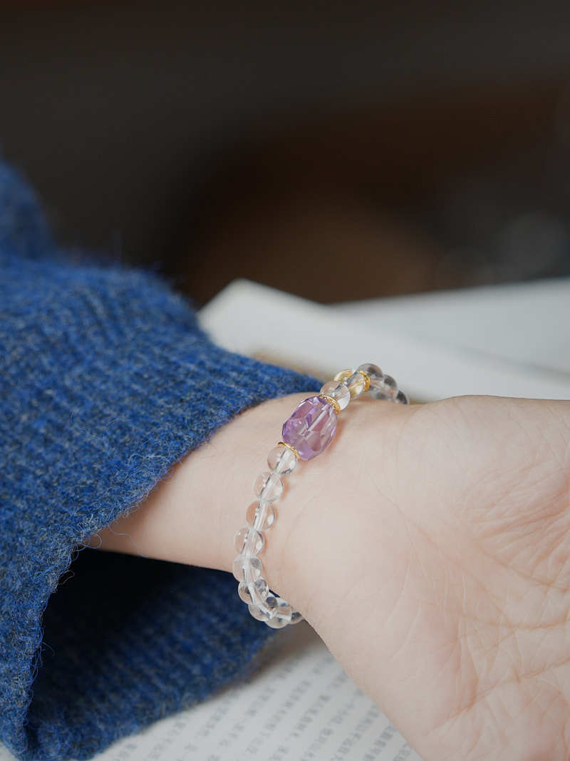 zensoullab White Crystal Bracelet for Women, Star-Shaped Amethyst Yellow Acai High-End Crystal Bracelet