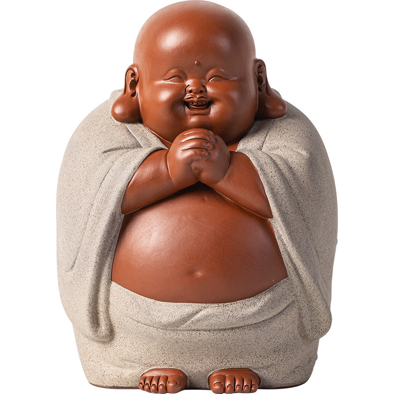 zensoullab Buddha Bodhisattva Big Belly Laughing Buddha Wealth-Attracting Ceramic Zisha Ornament Office Decoration Housewarming Gift