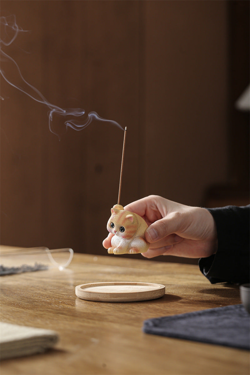 zensoullab Cat Ornament Tray Cute Resin Kitten Incense Holder Stand Trendy Toy Incense Stick Indoor Tea Room Aromatherapy Burner Home Use