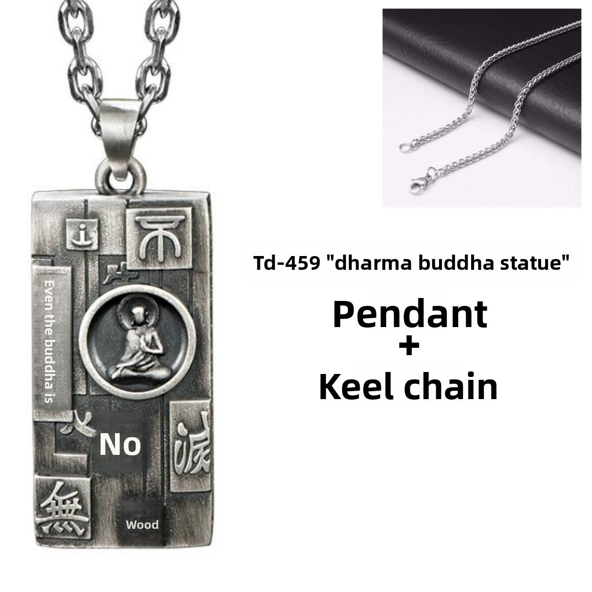 Zensoullab Thai Silver Amulet Necklace Men's Damo Buddha Symbol Pendant Protective Talisman Hanging Ornament Square Plate Pendant for Boyfriend