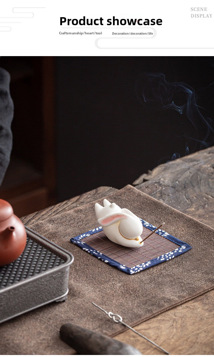 Zensoullab Creative Cute Little White Rabbit Ceramic Aromatherapy Stove Decoration Tea Ornaments Cover Living Room Home Incense Sandalwood Incense Stick Holder