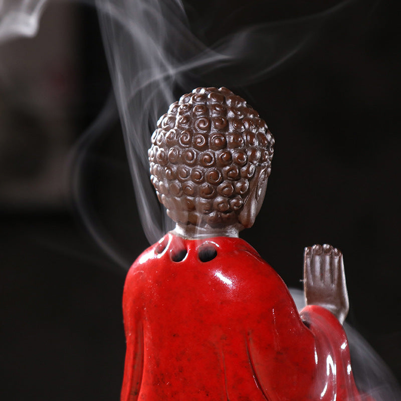 zensoullab Four-Hour Large Buddha Statue Incense Burner Antique Gold Glaze Ceramic Incense Burner Living Room Zen Incense Home Decor