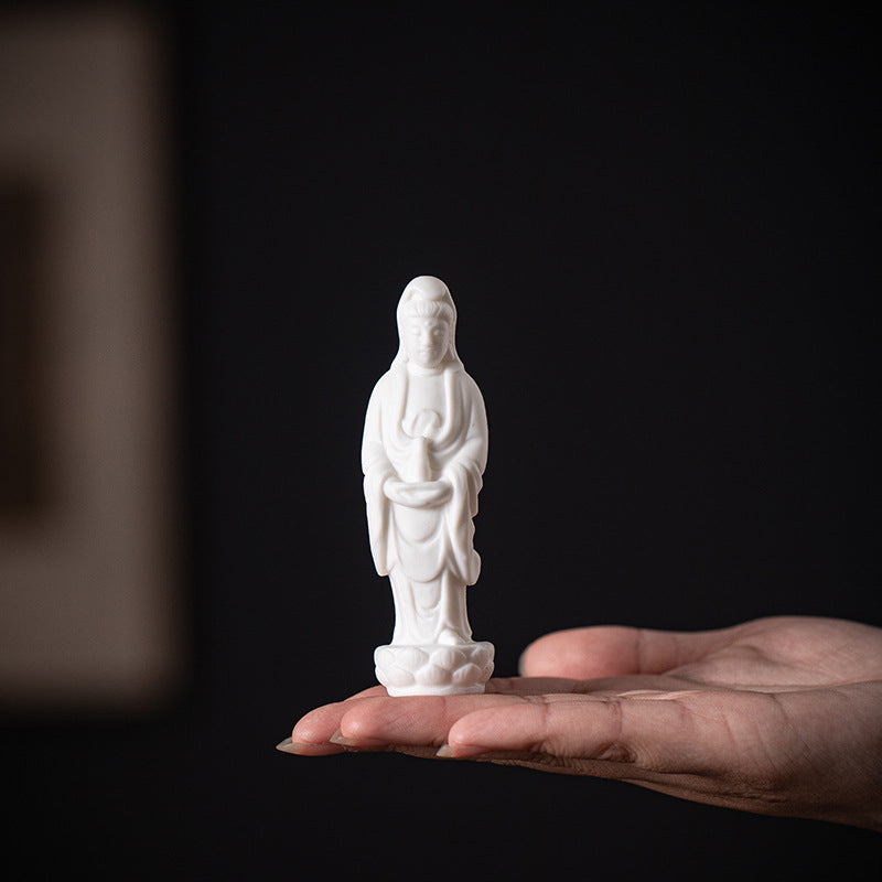 zensoullab Creative Mini Small Ceramic Peace Guanyin Bodhisattva Chinese Style Bonsai Rockery Micro Landscape Fish Tank Zen Small Ornament
