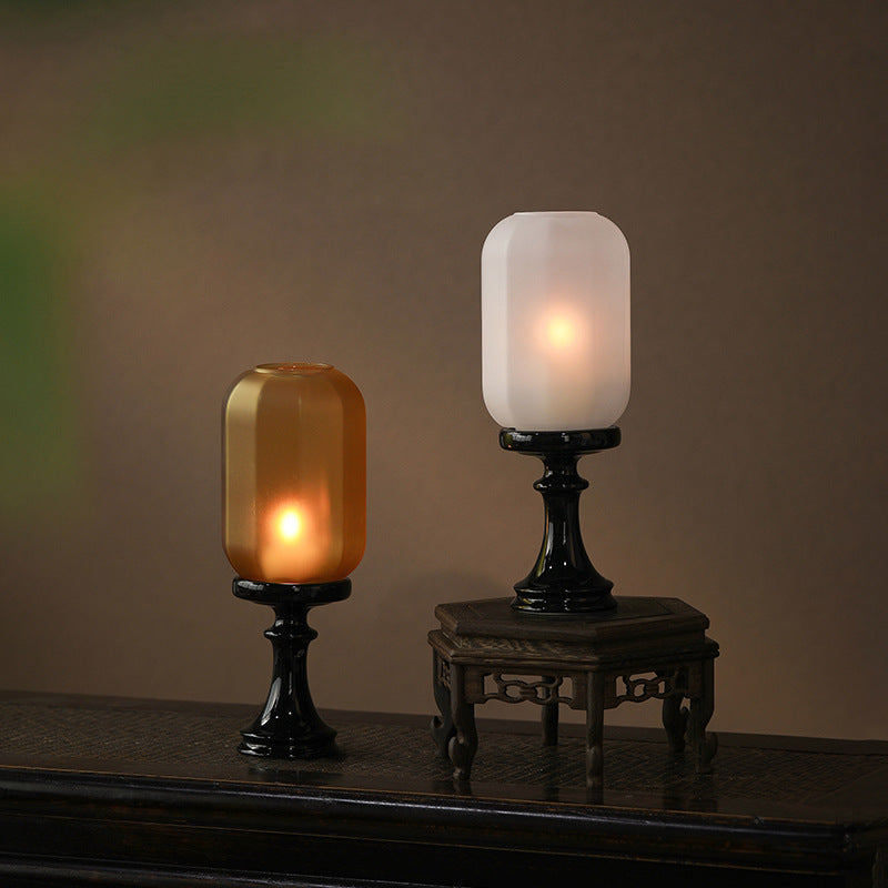 Zensoullab Antique Style Domestic Aromatherapy Candle Candlestick Chinese Zen Antique Lampshade Ceramic Decoration Tea Room Ambience Light