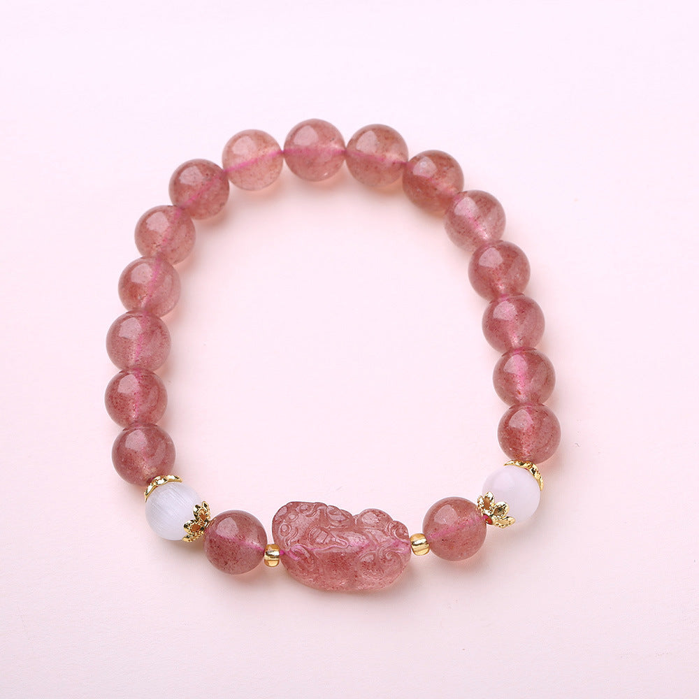 Zensoullab Temple Same Style Natural Strawberry Quartz Bracelet Pigeon Blood Red Crystal Peach Blossom Bracelet