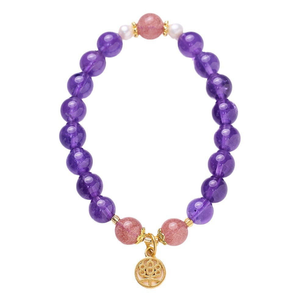 zensoullab Natural 8MM Amethyst Bracelet for Women Pendant Strawberry Crystal Beaded Purple Dreamy Crystal