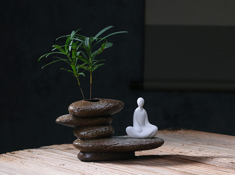 zensoullab Zen Purple Clay Little Monk Hydroponic Flower Pot Tea Mat Accessories Creative Ceramic Flower Arrangement Formless Buddha Home Decor Ornament