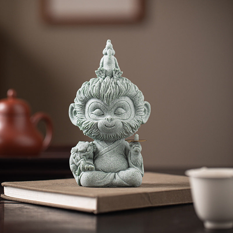 zensoullab Zen Style Chinese Qingsha Cultural Creative Great Sage Wukong Desktop Ornament Creative Home Living Room Fish Tank Landscaping Decoration Display