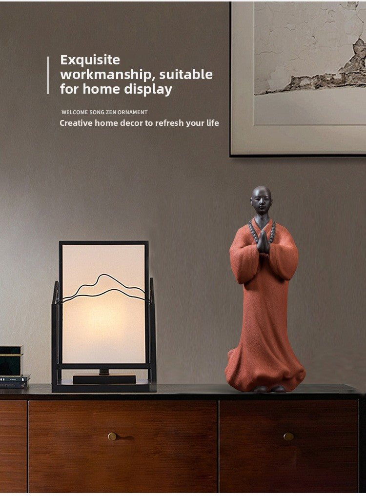 zensoullab Zen Character Ceramic Little Monk Tea Pet Desktop Tea Set Ornament Premium Purple Clay Little Monk Creative Home Decoration