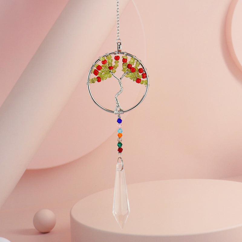 zensoullab Handmade Woven Crystal Gravel Tree of Life Crystal Ball Pendant Hanging Decoration for Indoor Curtain Decoration