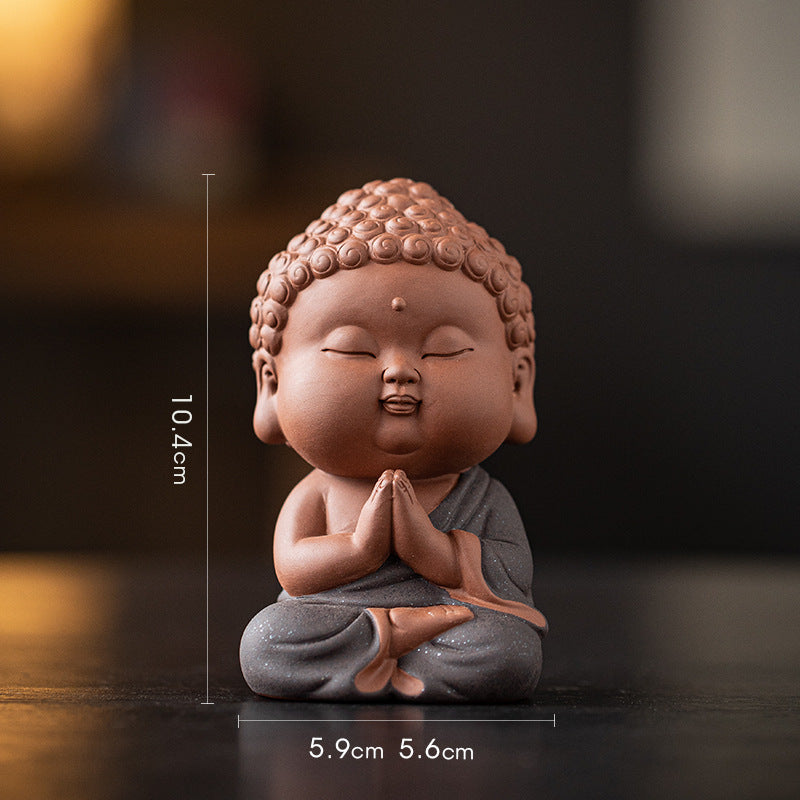 zensoullab Zen Purple Clay Small Buddha Figurine Cute Buddha Statue Chinese Style Home Tea Room Curio Shelf Tea Table Decoration