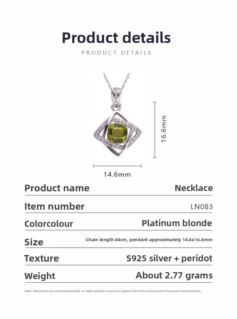zensoullab Japanese and Korean Style Fashion Simple Pendant S925 Sterling Silver Inlaid Natural Peridot Necklace for Women Hot Selling Jewelry