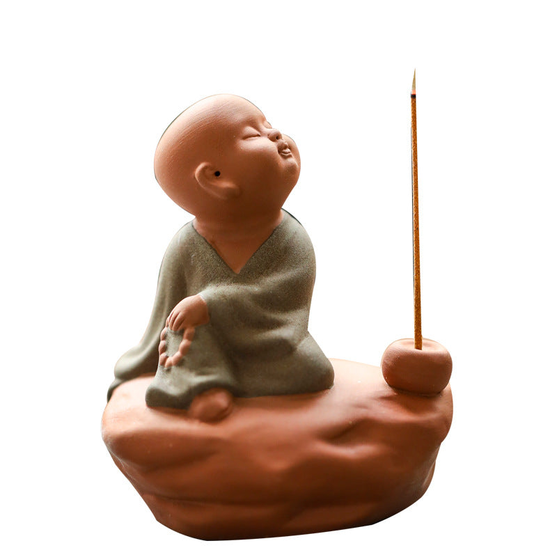zensoullab Zen Purple Clay Little Monk Incense Holder Ornament for Home Indoor Living Room Tea Tray Incense Ceremony Sandalwood Stand Incense Tray Incense Burner
