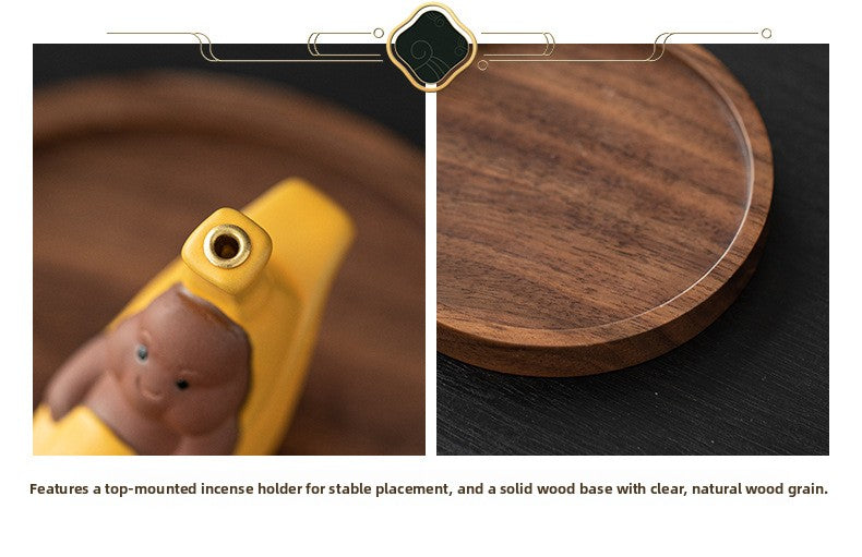 zensoullab Ceramic Banana Incense Burner for Home Use, Indoor Incense Holder, Zen Tea Ceremony Aromatherapy Burner