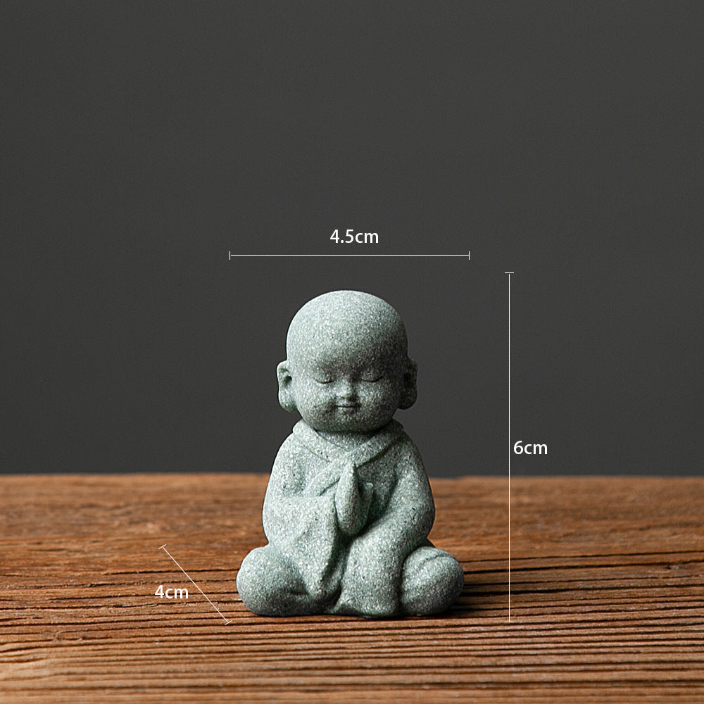 zensoullab New Chinese Zen Style Little Monk Tea Pet Small Buddha Statue Ornament Little Novice Fish Tank Landscaping Potted Plant Decoration Display