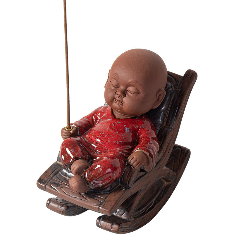 zensoullab Rocking Chair Little Monk Incense Burner Creative Incense Holder Zen Tea Room Aromatherapy Burner Ornament Incense Holder Craft