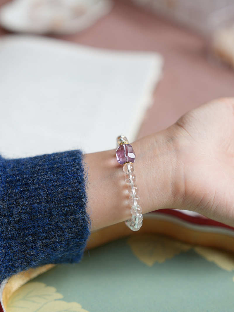 zensoullab White Crystal Bracelet for Women, Star-Shaped Amethyst Yellow Acai High-End Crystal Bracelet