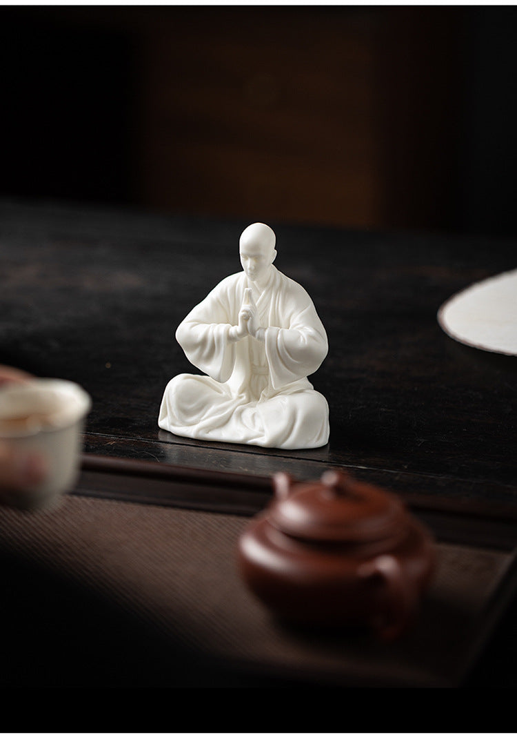 Zensoullab Zen Ceramic Monk Chinese Household Living Room Hallway Ornaments Monk Desktop Craft White Porcelain Character Decorations