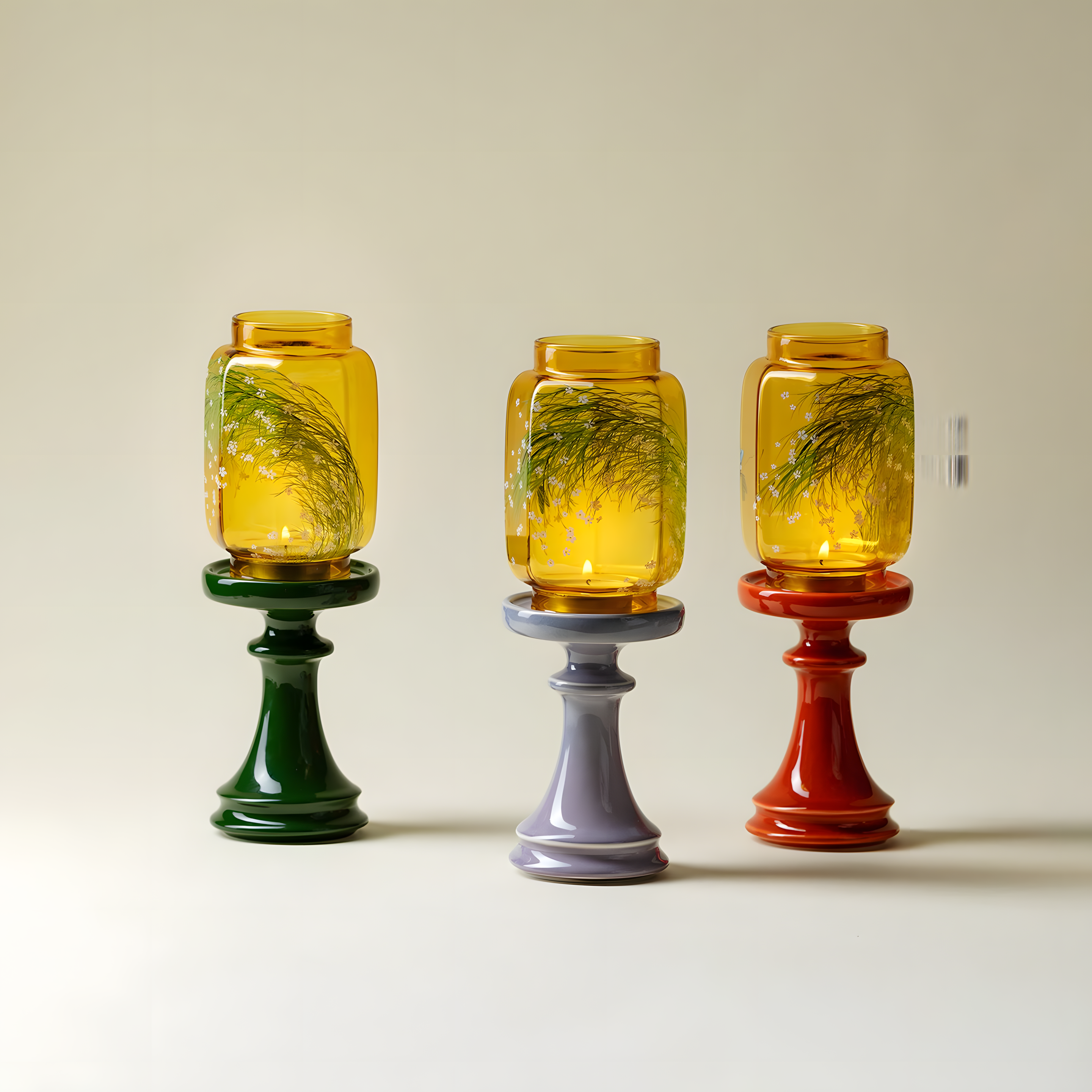 zensoullab Serenity Meadow Oriental Candle Holder (3 Colors)｜Handcrafted Glass & Ceramic Lamp for Meditation