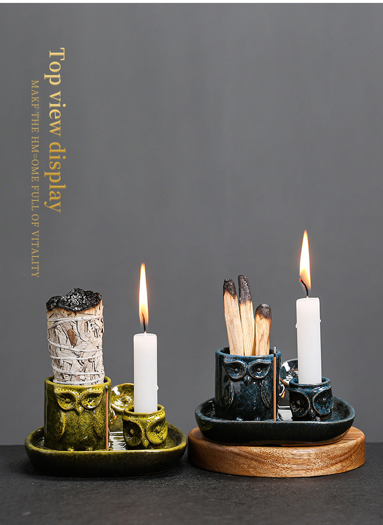 Kiln-Transformed Ceramic Candle Tray American Owl Sage Peruvian Sacred Wood Burning Stand Incense Holder Incense Seat