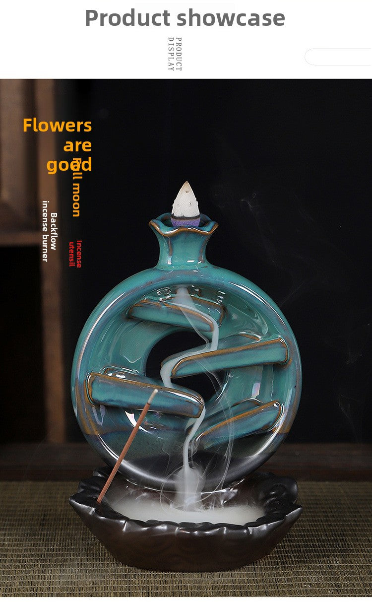 zensoullab Two-Faced Backflow Incense Burner Ceramic Mountain Water Flow Incense Burner Ceramic Incense Holder Office Creative Ornament