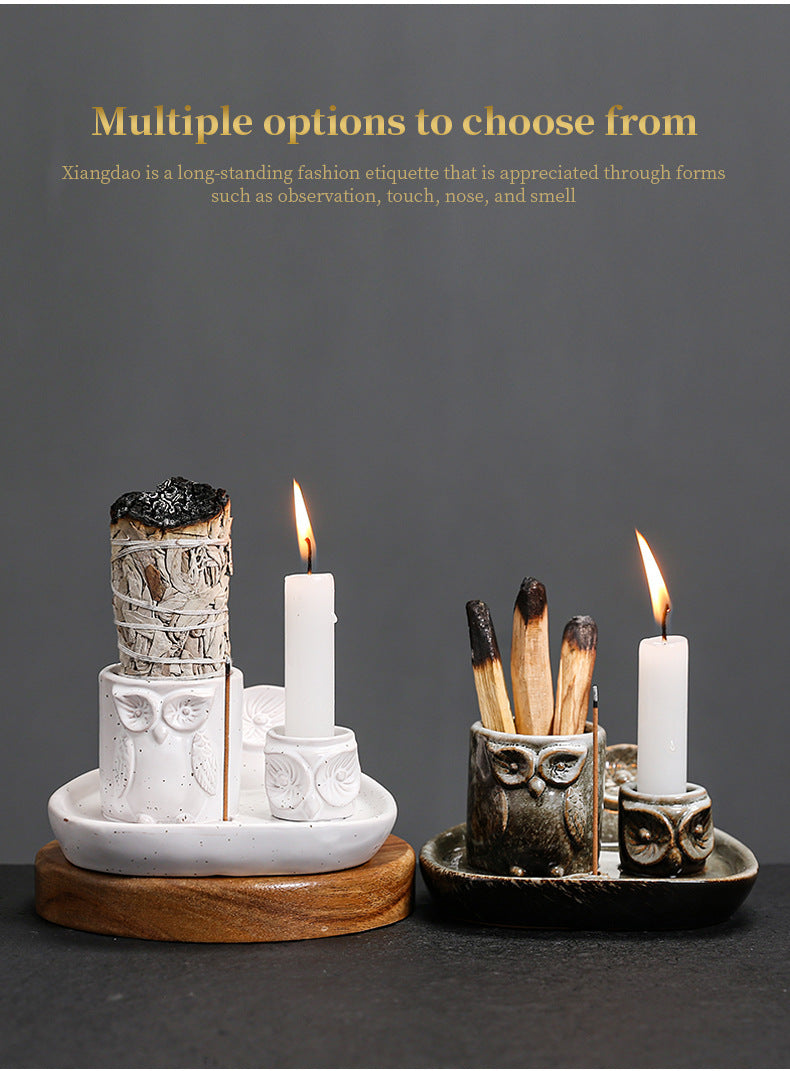 Kiln-Transformed Ceramic Candle Tray American Owl Sage Peruvian Sacred Wood Burning Stand Incense Holder Incense Seat