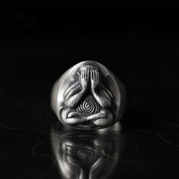 Zensoullab Retro Bida Buddha Thai Silver Thick Ring Oriental Style Pothole Men's Fashion Open-End Personality Ring