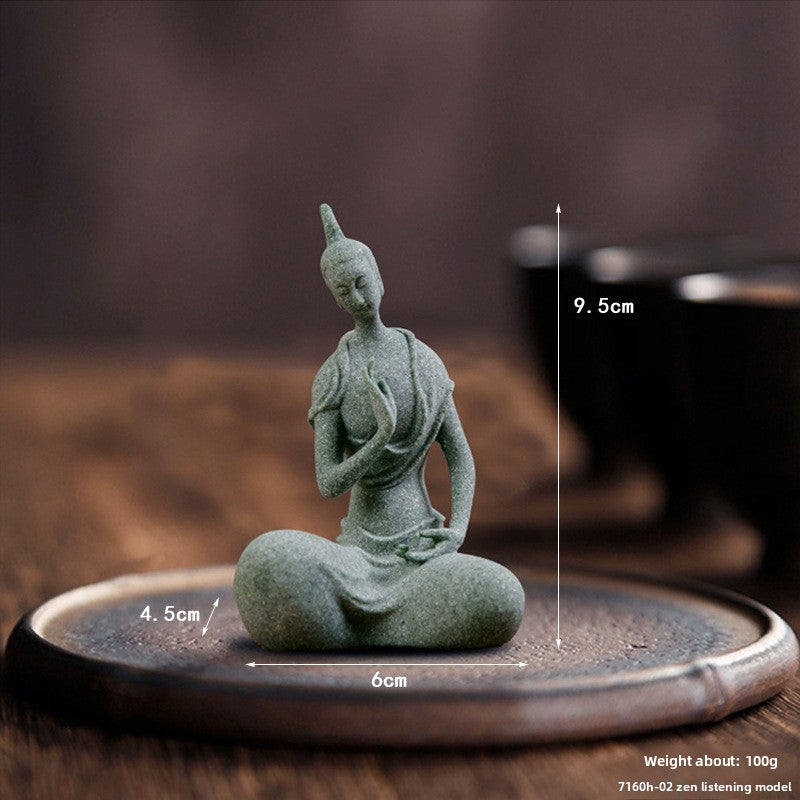 zensoullab Green Sandstone Buddha Statue Ornament Micro Landscape Fish Tank Landscaping Rockery Bonsai Living Room Zen Tea Tabletop Stone Small Sitting Buddha