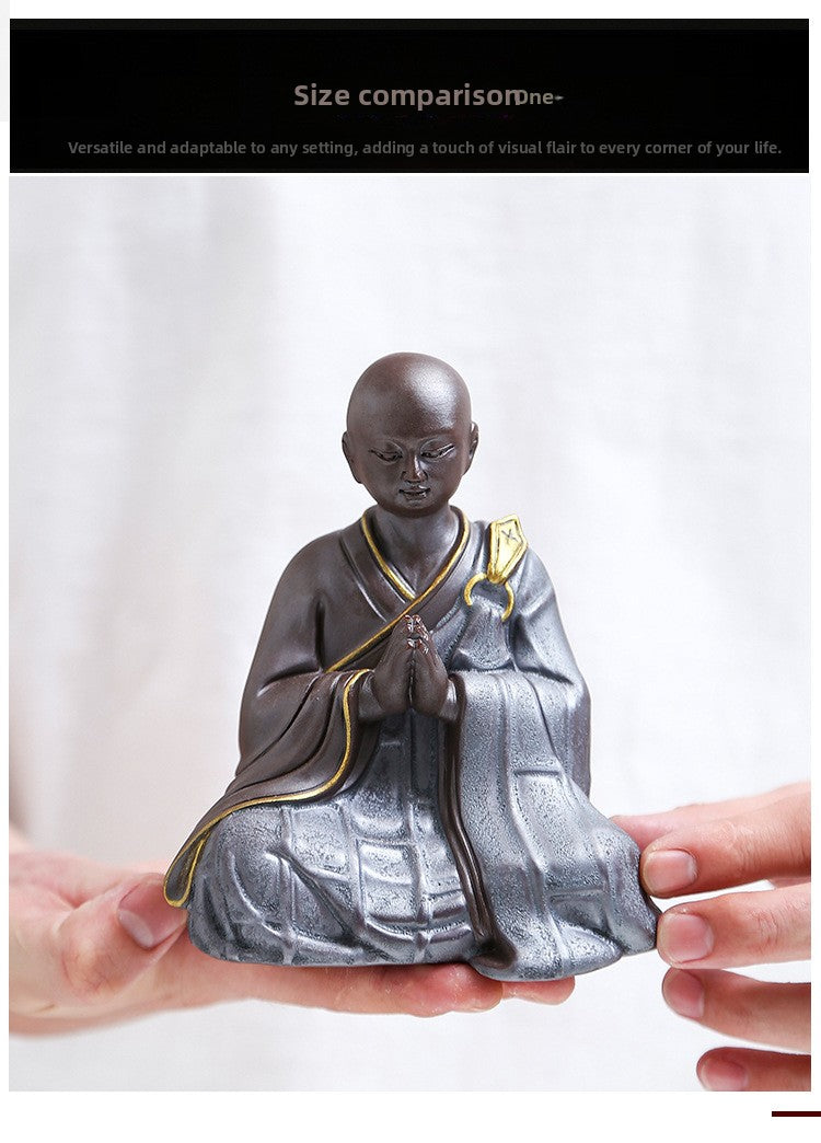 zensoullab Zen Style Premium Purple Clay Little Monk Creative Handmade Ceramic Little Sha Mi Figure Chinese Style Living Room Entrance Decoration Ornament