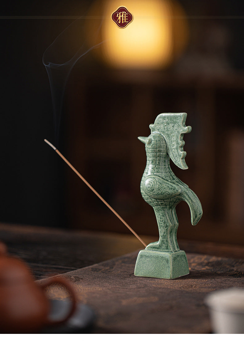 zensoullab Cultural and Creative Handicraft Ceramic Sanxingdui Sun Bird Incense Burner Incense Holder Incense Stick Holder Incense Ceremony Ornament Creative Gift Aromatherapy Burner