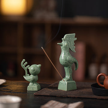 zensoullab Cultural and Creative Handicraft Ceramic Sanxingdui Sun Bird Incense Burner Incense Holder Incense Stick Holder Incense Ceremony Ornament Creative Gift Aromatherapy Burner