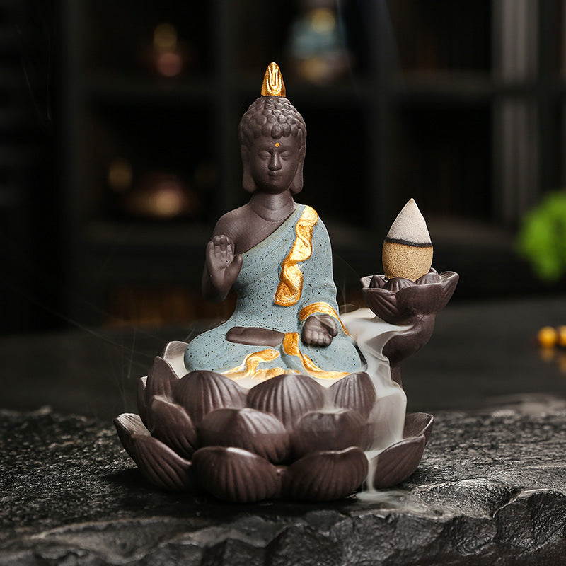 zensoullab Purple Clay Ceramic Lotus Base Thai Buddha Backflow Incense Burner Hot Selling Backflow Incense Offering Incense Burner Sandalwood Incense