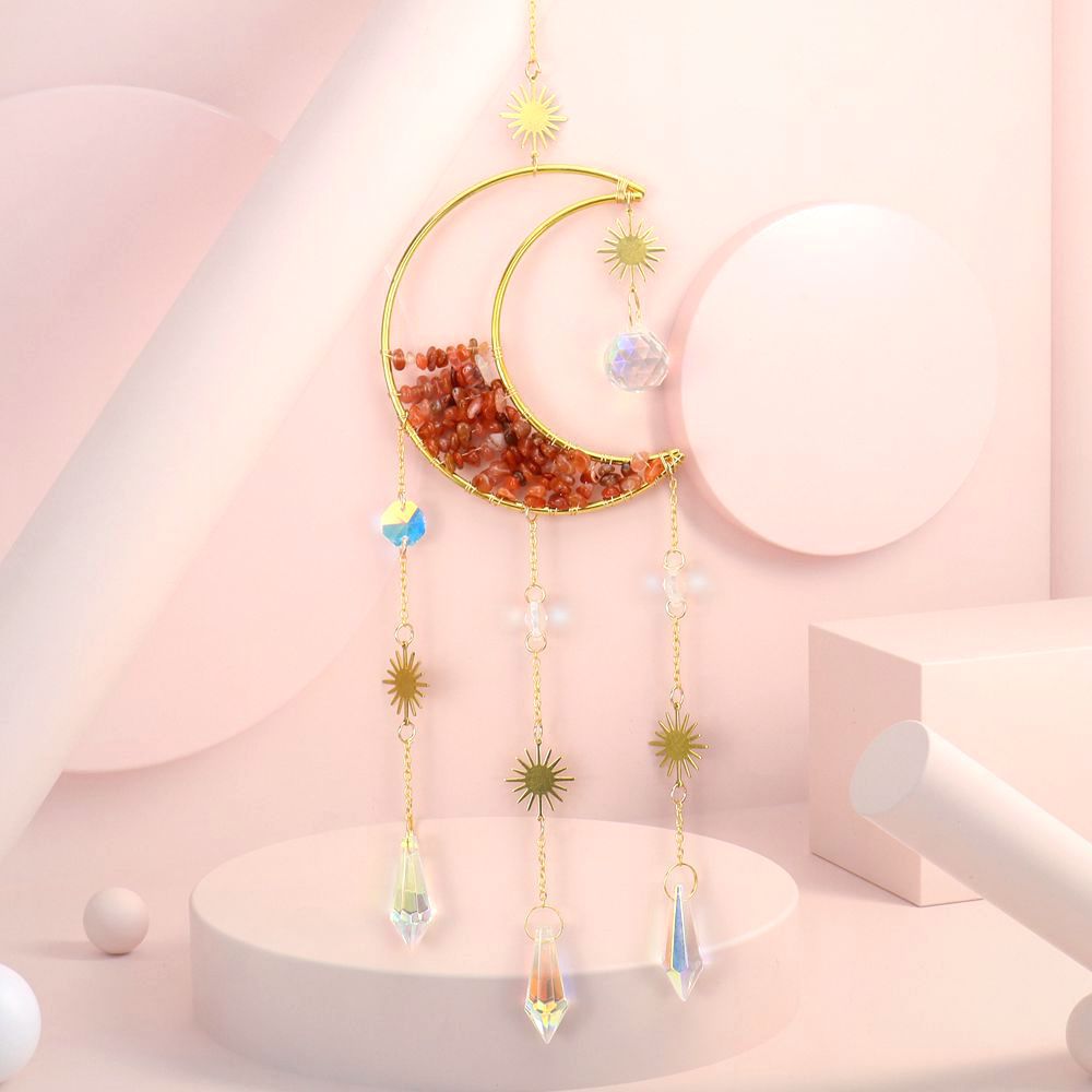 Zensoullab Natural Crystal Gravel Moon Hourglass Sunshine Catcher Sun Catcher Lighting Wind Chimes Decorative Pendant
