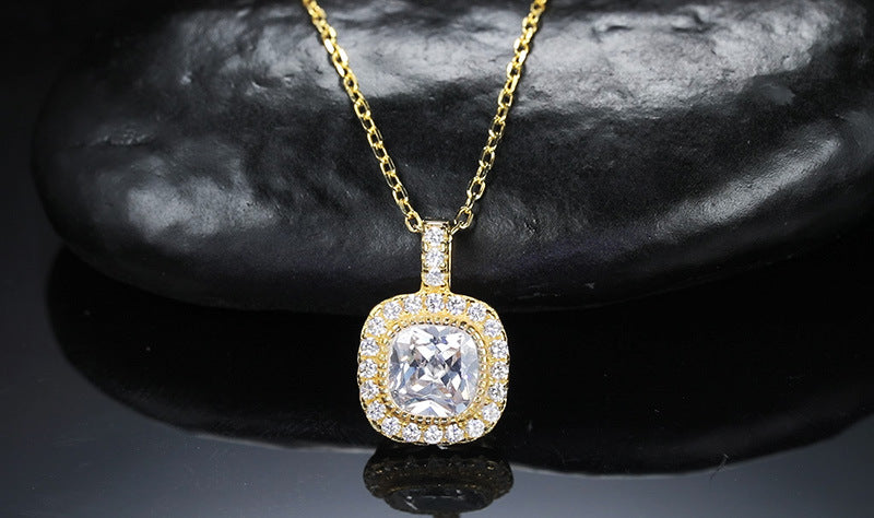 zensoullab Sugar Cube Zirconia Full Diamond Luxury Pendant S925 Sterling Silver Necklace for Women Simple Clavicle Chain Jewelry