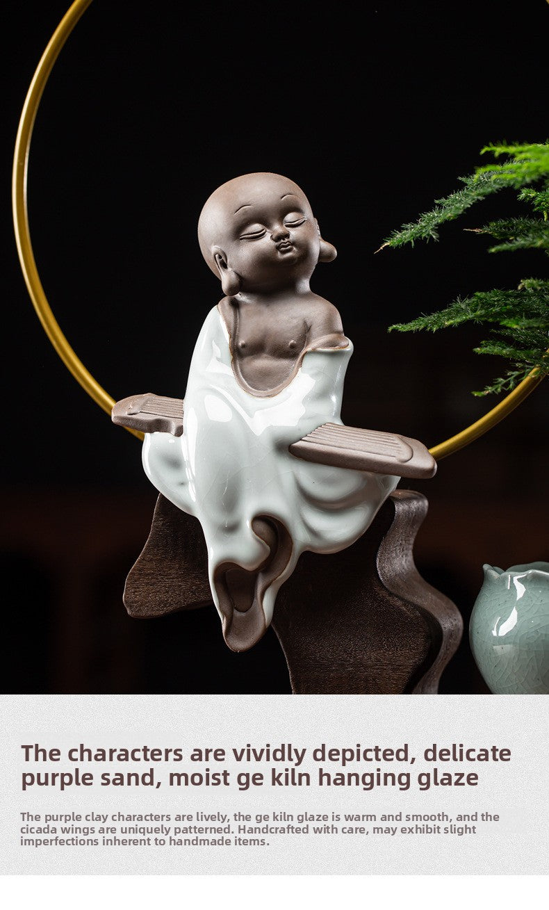 zensoullab Zen Style Backflow Incense Burner Ornament Sha Mi Monk Chinese Style Home Living Room Office Potted Incense Burner Gift