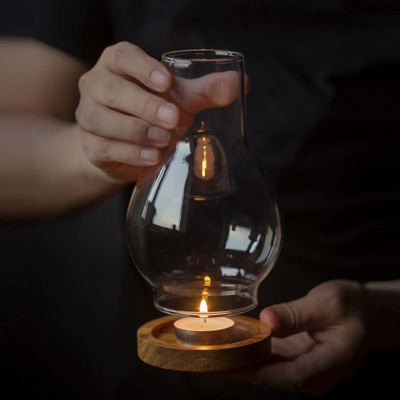 zensoullab Zen Candle Holder Windproof Glass Lampshade Chinese Retro Style Home Aromatherapy Wax Light Tea Room Decorative Ornament