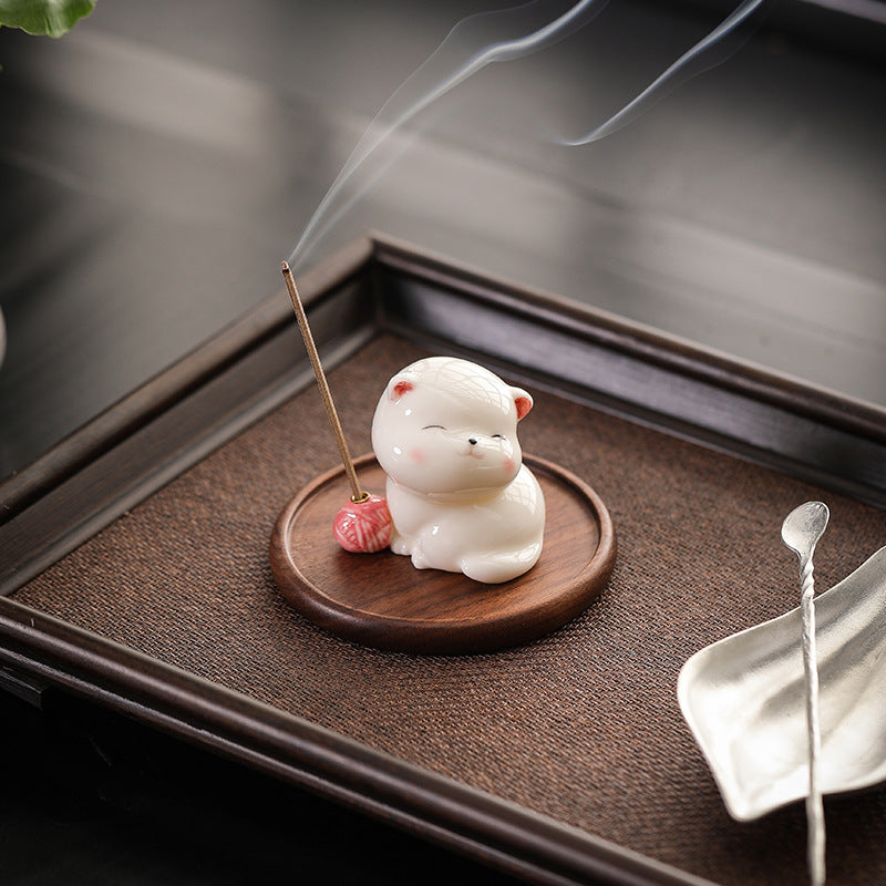 Zensoullab Creative Ceramic Kitty Incense Holder Decoration Mini Cute Small Animal Home Indoor Sandalwood Deep Incense Burner Incense Burner