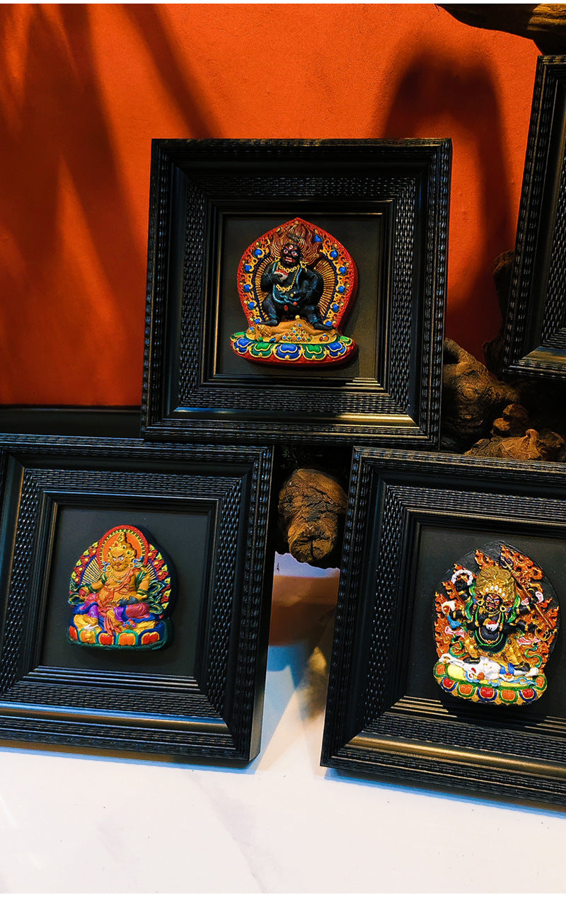 zensoullab Rubbing Table Hand-painted Thangka 3D Painted Table Decoration Great Wrath Yellow God of Wealth Mahakala Buddha Decoration Ornament