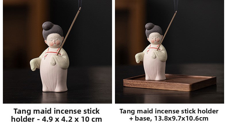 zensoullab Ancient Style Tang Dynasty Female Figure Ceramic Incense Burner Zen Incense Holder Incense Stand Chinese Tea Table Incense Ceremony Incense Burner Incense Burner Ornament